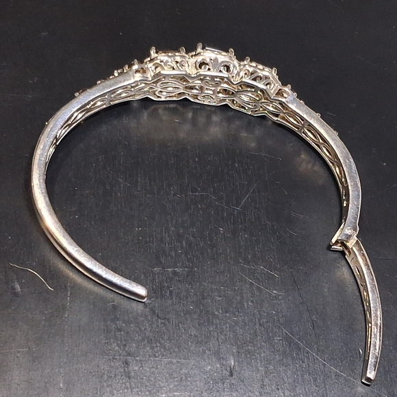 Smokey Quartz & Zirchon Open Cuff Sterling Silver Bracelet 11.10 cts - Picture 13 of 15